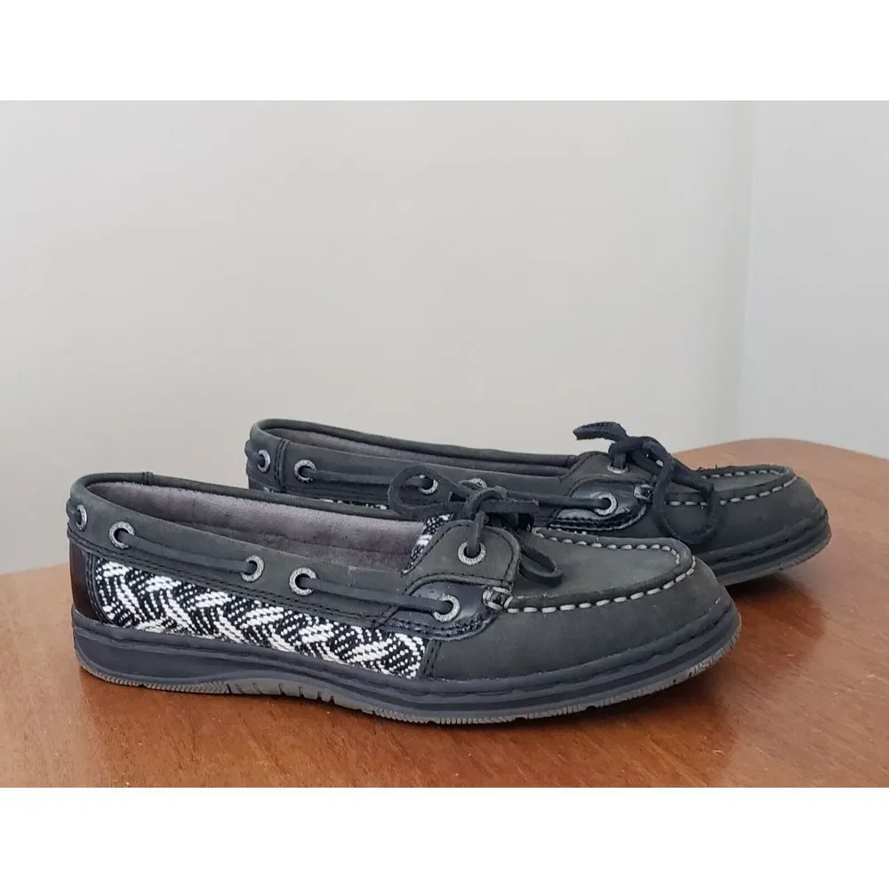 Women's Sebago Sands‎ Boat Shoes 6 Charcoal Grey Herringbone